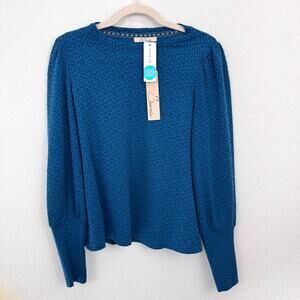 Stitch Fix Les Serein Womens Campinas Puff Sleeve Knit Top Size M Teal Green